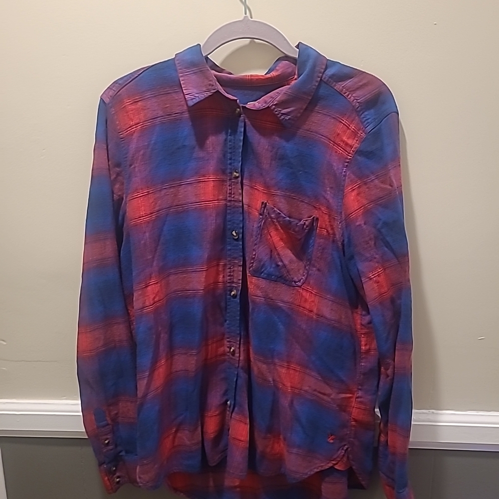 American Eagle Vintage Boyfriend Shirt Womens XL Blue Red Plaid Flannel... - Picture 4 of 14